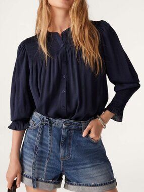 ba&sh Krizy Button Blouse Navy Blue Size S